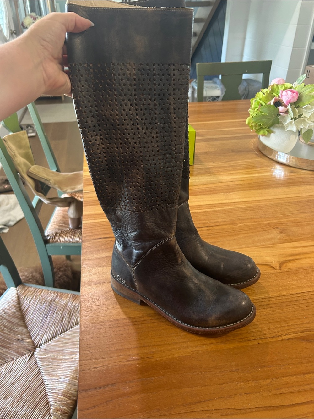 Bed Stu Brown Perforated Leather Heeled Boots
